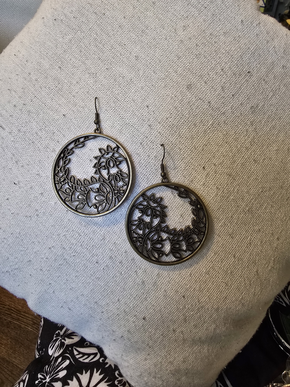 Antique Bronze Filigree Floral Hoop Earrings